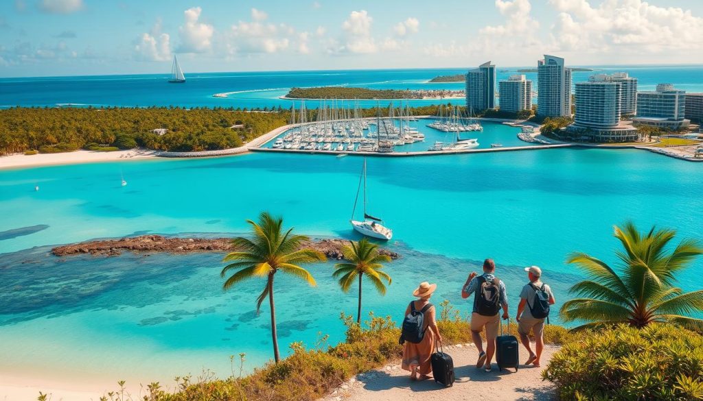 A vibrant aerial view of the Cayman Islands, showcasing a blend of turquoise waters, pristine beaches, and lush palm trees. In the foreground, a group of travelers explore a scenic coastal trail, their backpacks and suitcases suggesting a well-planned itinerary. The midground features a picturesque marina, with sailboats and yachts gently swaying. In the background, the iconic silhouettes of high-rise hotels and resorts dot the horizon, hinting at the island's modern amenities. The scene is illuminated by a warm, golden sunlight, creating a sense of tranquility and adventure. The overall composition emphasizes the natural beauty and the endless possibilities for a well-planned, hassle-free Cayman Islands experience. A vibrant aerial view of the Cayman Islands, showcasing a blend of turquoise waters, pristine beaches, and lush palm trees. In the foreground, a group of travelers explore a scenic coastal trail, their backpacks and suitcases suggesting a well-planned itinerary. The midground features a picturesque marina, with sailboats and yachts gently swaying. In the background, the iconic silhouettes of high-rise hotels and resorts dot the horizon, hinting at the island's modern amenities. The scene is illuminated by a warm, golden sunlight, creating a sense of tranquility and adventure. The overall composition emphasizes the natural beauty and the endless possibilities for a well-planned, hassle-free Cayman Islands experience.