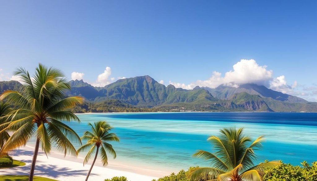 A breathtaking vista of the Cook Islands' natural wonders unfolds. In the foreground, a pristine white-sand beach stretches along a tranquil lagoon, its clear turquoise waters gently lapping the shore. Swaying palm trees dot the landscape, their fronds casting dappled shadows. In the middle ground, lush, verdant hills rise, their slopes covered in a tapestry of tropical foliage. Towering, jagged peaks pierce the sky in the distant background, their snow-capped summits glowing in the warm, golden sunlight. A sense of serene, untouched beauty permeates the scene, inviting the viewer to immerse themselves in the idyllic splendor of this South Pacific paradise. A breathtaking vista of the Cook Islands' natural wonders unfolds. In the foreground, a pristine white-sand beach stretches along a tranquil lagoon, its clear turquoise waters gently lapping the shore. Swaying palm trees dot the landscape, their fronds casting dappled shadows. In the middle ground, lush, verdant hills rise, their slopes covered in a tapestry of tropical foliage. Towering, jagged peaks pierce the sky in the distant background, their snow-capped summits glowing in the warm, golden sunlight. A sense of serene, untouched beauty permeates the scene, inviting the viewer to immerse themselves in the idyllic splendor of this South Pacific paradise.