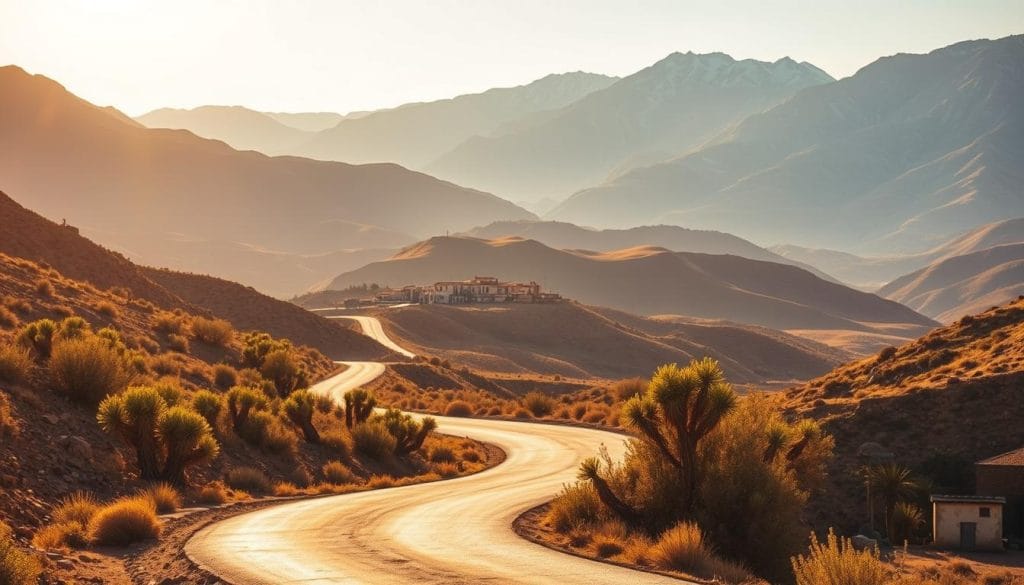 A serene Eritrean landscape, bathed in warm, golden light. In the foreground, a winding road leads through rugged, sun-baked terrain, dotted with hardy shrubs and cacti. In the middle ground, a quaint village nestles amidst rolling hills, its adobe structures casting soft shadows. In the background, majestic mountains rise, their peaks capped with a dusting of snow. The scene conveys a sense of tranquility and resilience, hinting at the unique challenges and considerations for travelers in this captivating East African nation. A serene Eritrean landscape, bathed in warm, golden light. In the foreground, a winding road leads through rugged, sun-baked terrain, dotted with hardy shrubs and cacti. In the middle ground, a quaint village nestles amidst rolling hills, its adobe structures casting soft shadows. In the background, majestic mountains rise, their peaks capped with a dusting of snow. The scene conveys a sense of tranquility and resilience, hinting at the unique challenges and considerations for travelers in this captivating East African nation.