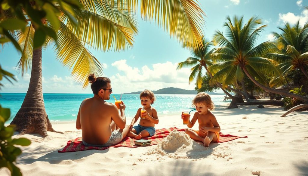 A warm, sun-drenched beach in the Cook Islands, palm trees swaying gently in the breeze. A family of four - parents and two young children - relaxing and enjoying each other's company. The parents sit on a colorful, patterned blanket, sipping tropical drinks and taking in the stunning turquoise waters. The children play in the soft sand, building sandcastles and splashing in the shallow waves. A sense of pure joy and tranquility emanates from the scene, capturing the welcoming spirit and hospitality of the Cook Islands. Soft, diffused lighting envelops the frame, creating a dreamy, nostalgic atmosphere. The image is framed by the lush, verdant foliage of the island, drawing the viewer into this idyllic tropical paradise. A warm, sun-drenched beach in the Cook Islands, palm trees swaying gently in the breeze. A family of four - parents and two young children - relaxing and enjoying each other's company. The parents sit on a colorful, patterned blanket, sipping tropical drinks and taking in the stunning turquoise waters. The children play in the soft sand, building sandcastles and splashing in the shallow waves. A sense of pure joy and tranquility emanates from the scene, capturing the welcoming spirit and hospitality of the Cook Islands. Soft, diffused lighting envelops the frame, creating a dreamy, nostalgic atmosphere. The image is framed by the lush, verdant foliage of the island, drawing the viewer into this idyllic tropical paradise.